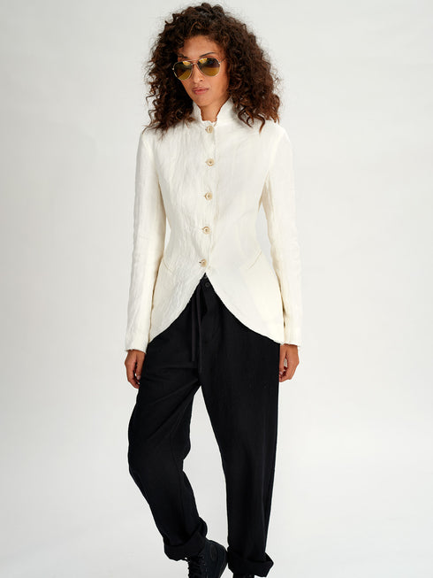 Forme d'Expression Victorian Raw-Edged Linen Coat Ecru White